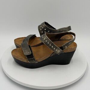 Naot Shoe Prodigy Wedge Sandals Womens 7 Leather Gold Rhinestone Platform Heels